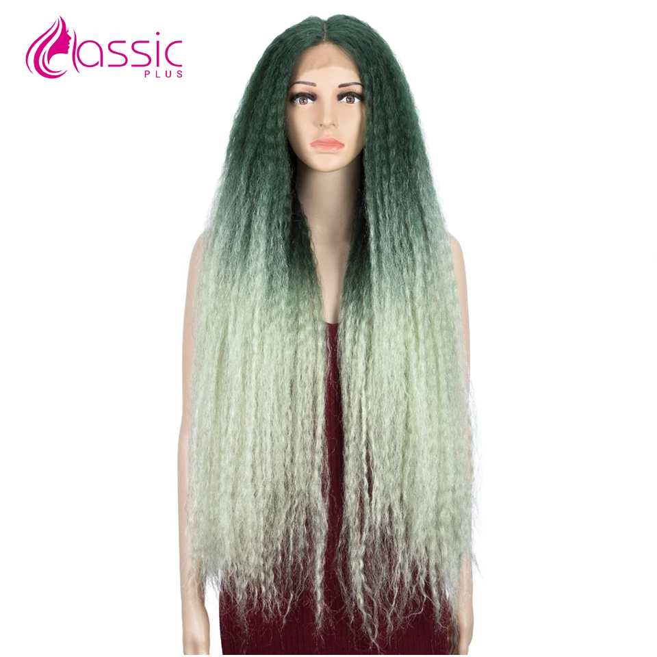 

Парик Синтетический для чернокожих женщин, термостойкий классический для косплея, с фронтальным кружевом 38 дюймов, с эффектом омбре, зелена...