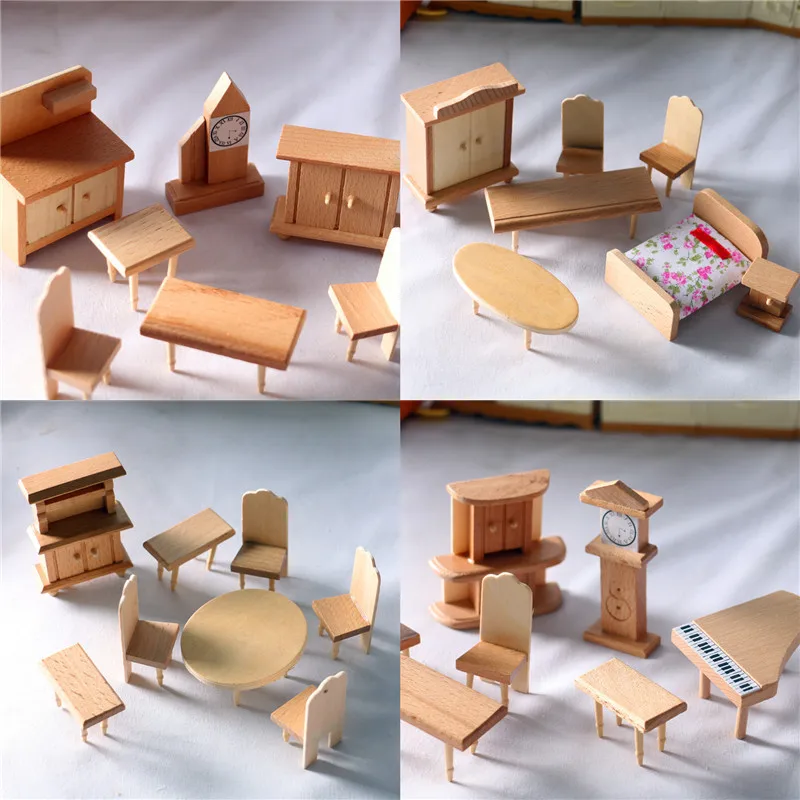 

1:12Dollhouse Wooden Furniture Scene Set Model Mini Table and Chair Photography Props and Ornaments Living Room Decoration