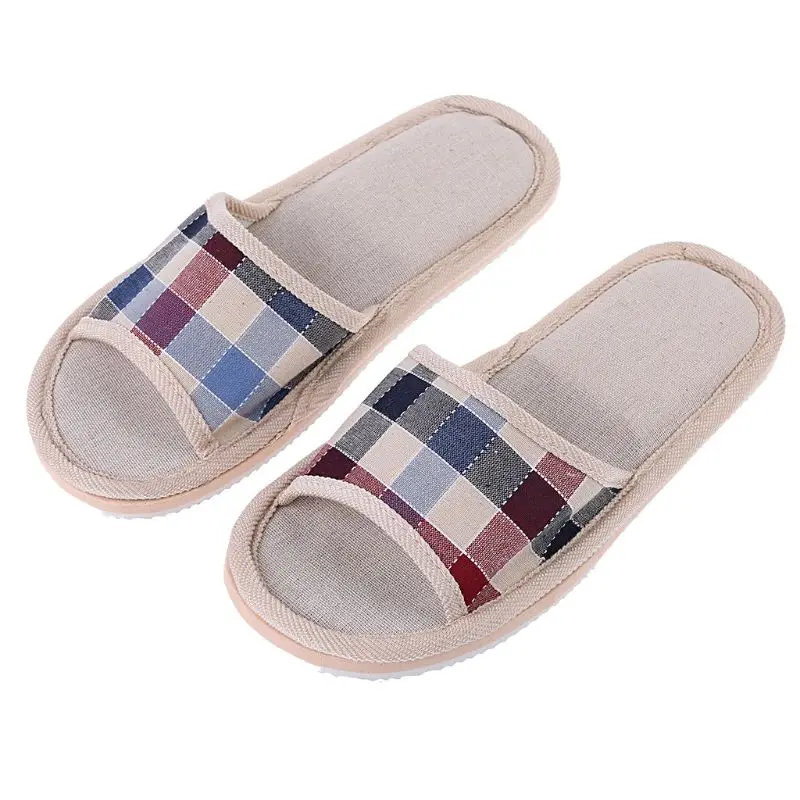 Льняные тапочки в полоску для взрослых Женская домашняя летняя льняная обувь