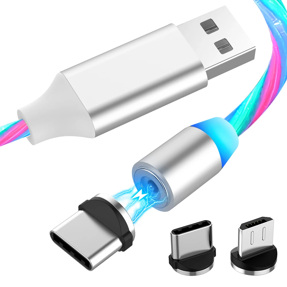 МАГНИТНЫЙ световой USB C Micro USB кабель 2A кабель для быстрой зарядки провод тип-c Магнитный зарядный кабель для телефона huawei P10 P20