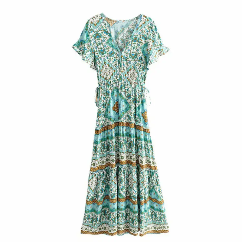 Модное женское платье трапециевидной формы с цветочным принтом и глубоким