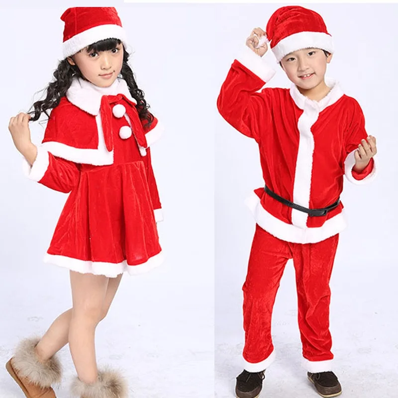 

Christmas Kids Santa Claus Costume Beard Lots Men Cosplay Velvet Clothes Fancy Dress In Christmas Men Kids Costume Suit For