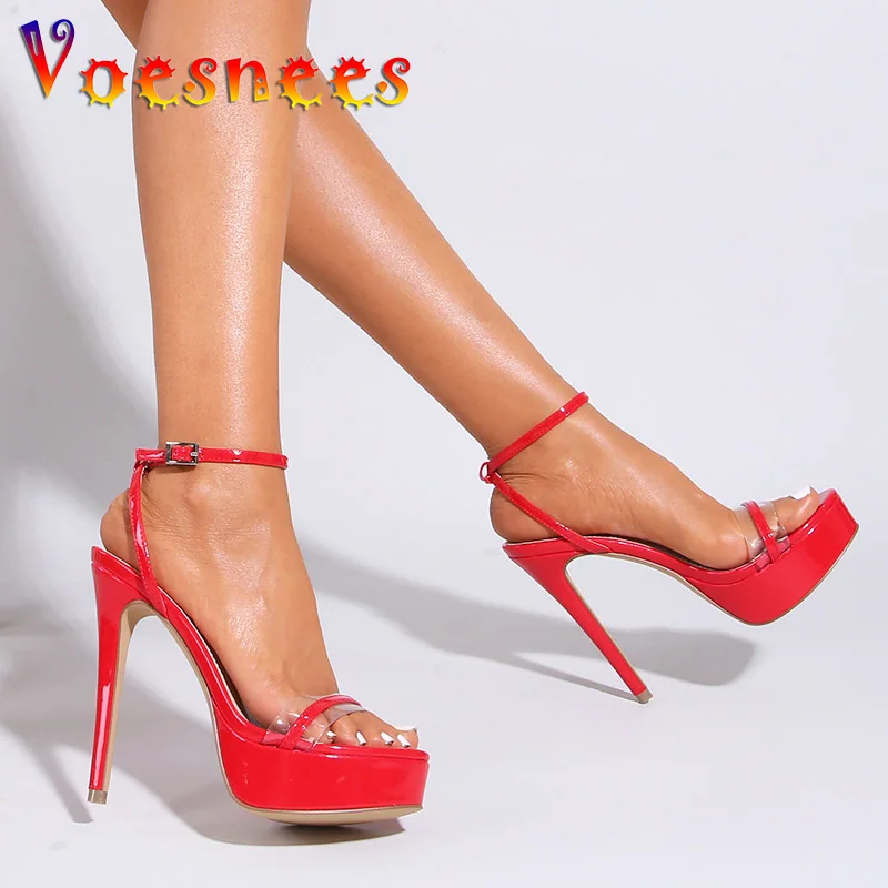 Сандалии женские на платформе 13 см ПВХ босоножки с круглым носком ремешок
