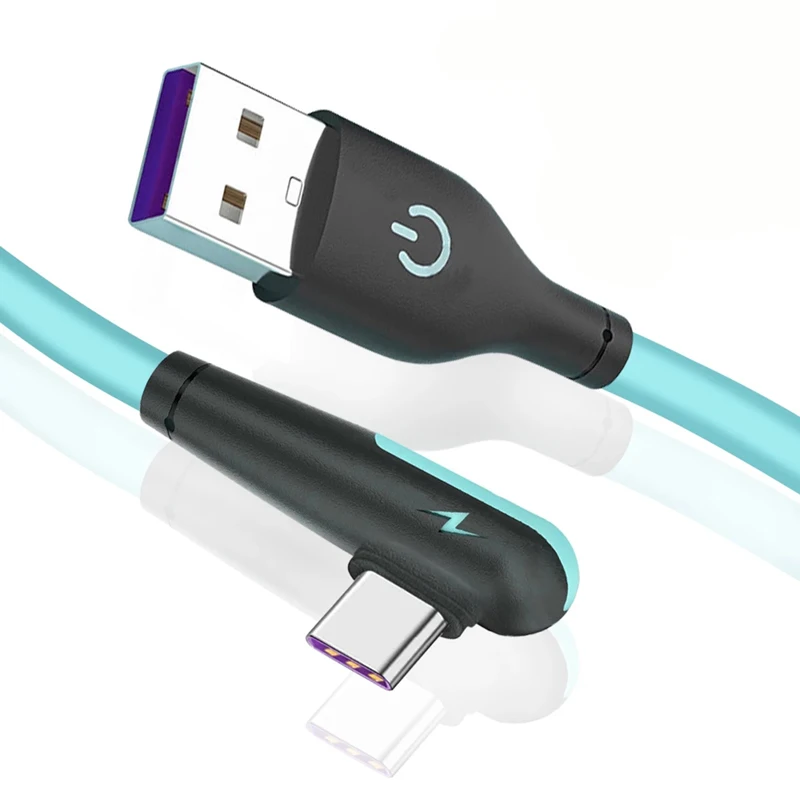 

90 Degree Elbow Charging Cable USB Type C Liquid Soft Silica Wire For Samsung Huawei Xiaomi Mobile Phone Quick Charger Data Cord
