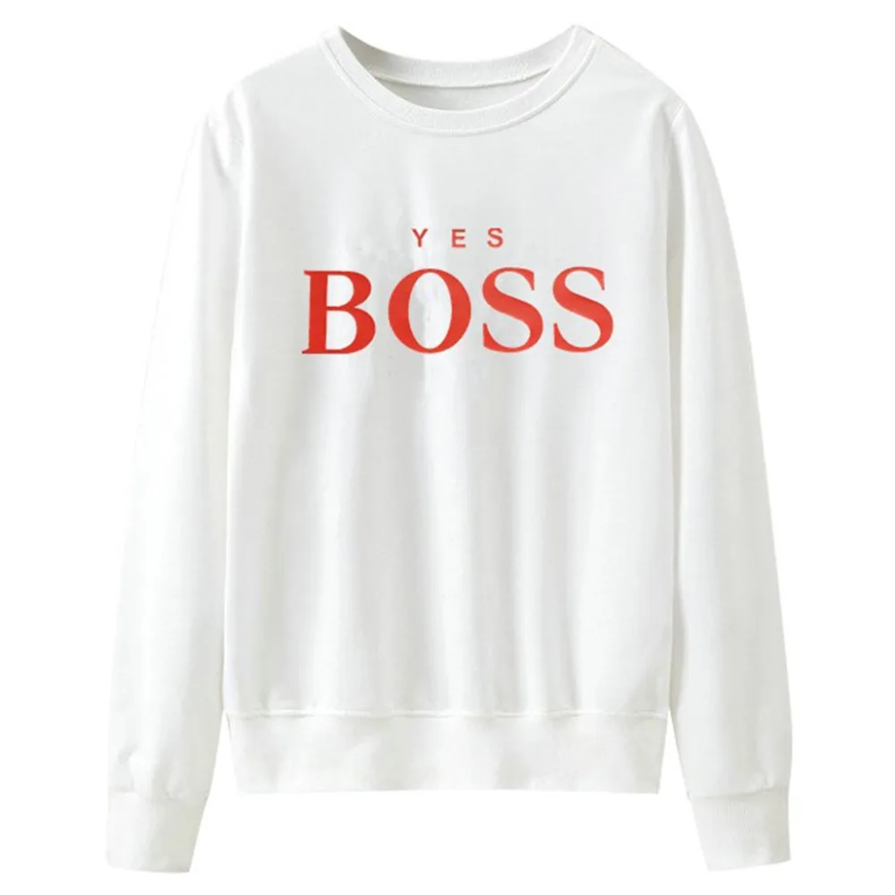 Women Sweatshirt Women Fall Yes Boss Letter Printed Hoodie Sweatshirt Ladies Long Sleeve Pullover Jumper Sudadera Mujer