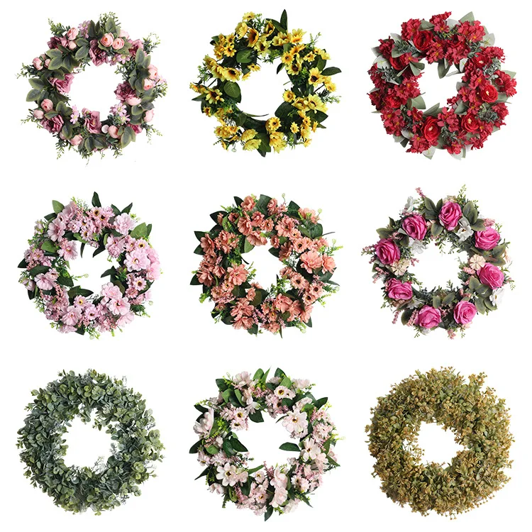 

Rose daisy sunflower simulated garland Rattan ring decoration Photography props Wedding wreath Flower home door Decoration