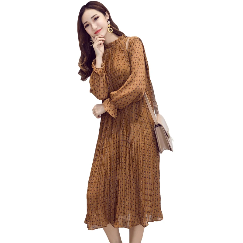 

Elegant Polka Dot Women Dress Female Casual Flare Sleeve Office Chiffon Dot Print Dresses A-line Vintage Sweet Clothing Vestidos