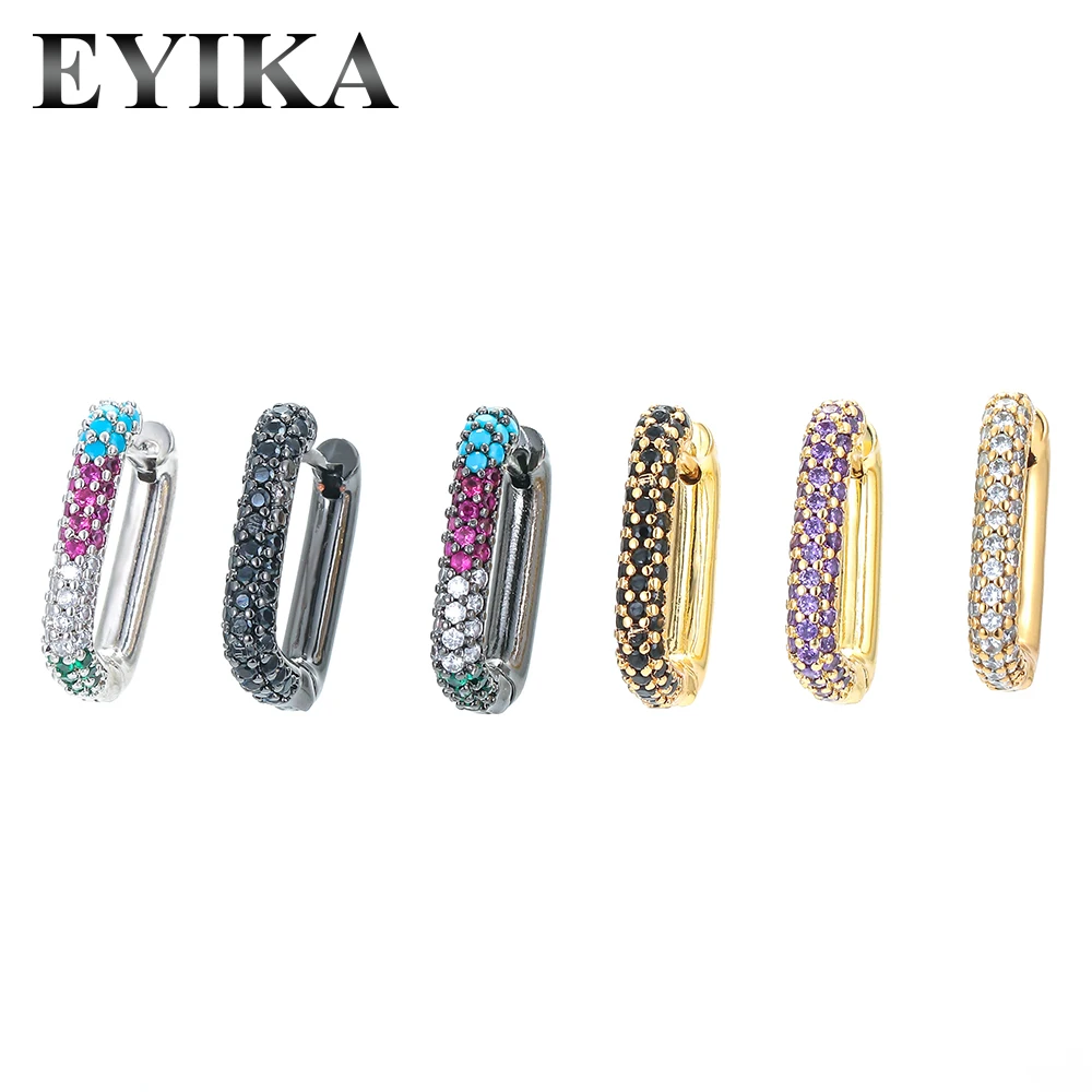 

EYIKA Chic Simple Gold Silver Color Rectangle Small Hoop Earrings Rainbow Crystal Zircon Women Aretes Fashion Engagement Jewelry