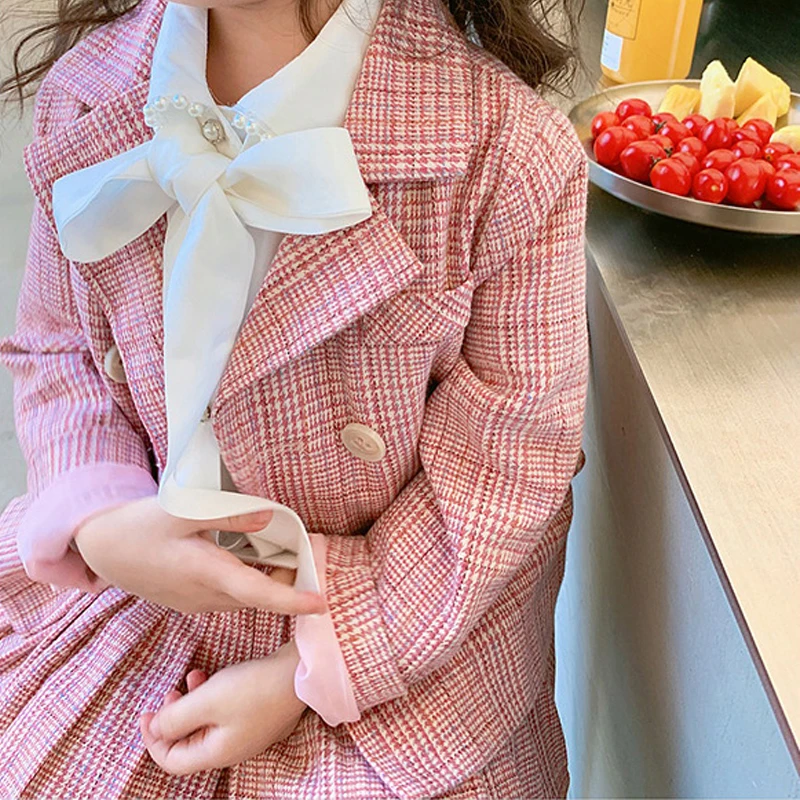 Клетчатые школьные костюмы для маленьких девочек официальная одежда хлопковые
