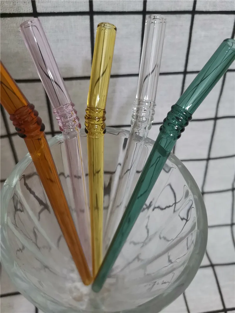 Стекло соломинкой многоразовые 5 шт./компл. Colorled Стекло соломы Чай молоко сок соломенная шляпа с мешок коробка изогнутые Стекло набор соломинок