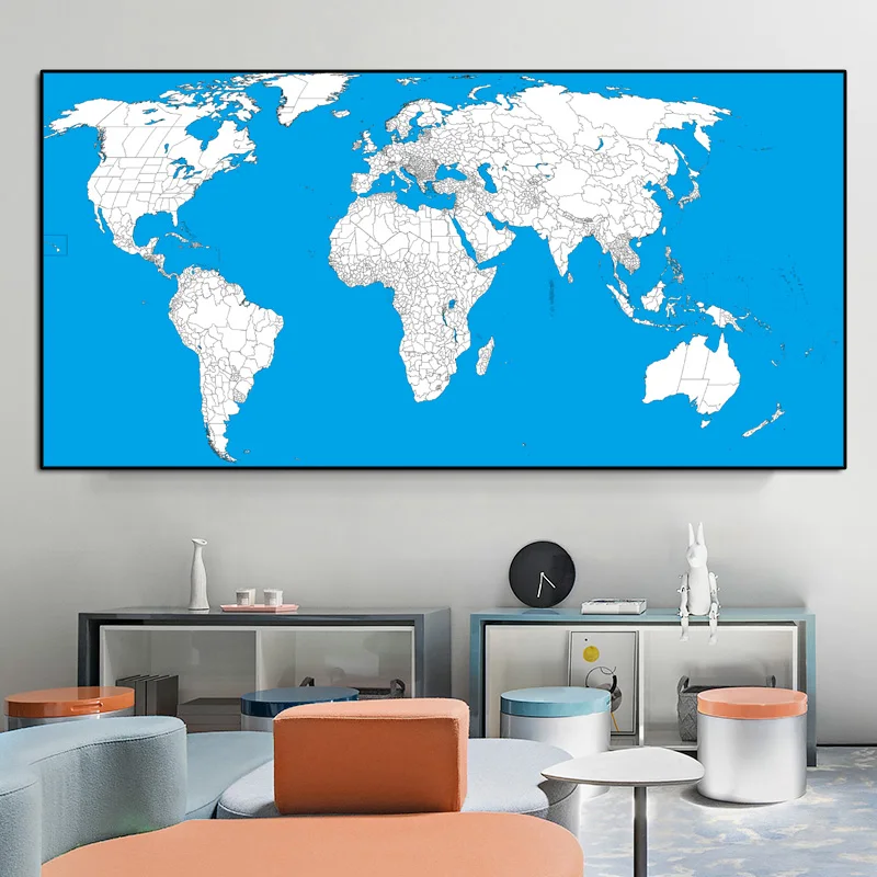 Современная Карта обучение сине Белая настенная живопись холст печать плакат