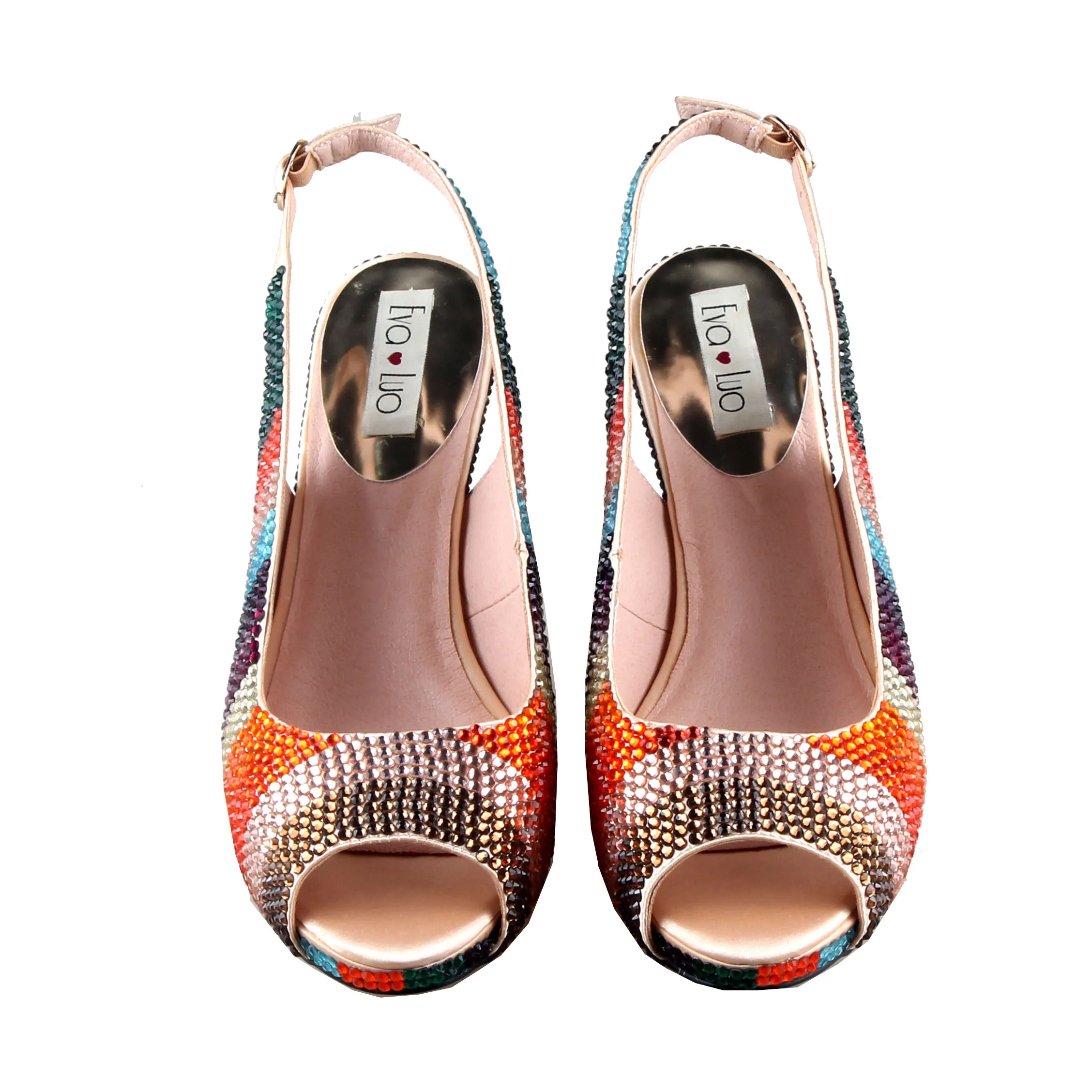 BS1107 Custom Handmade Multicolor Crystal Shoes and Bag Set SlingBacks High Heel Women Bridal Wedding | Обувь