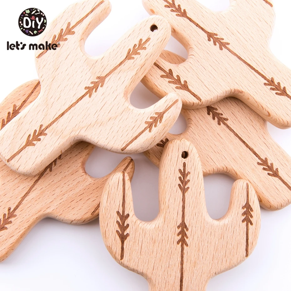 Let'S Make Baby Wooden Teether Cactus 50Pcs For Newborn Gift Beach Wood Teething Toys Wooden Baby Teether Set