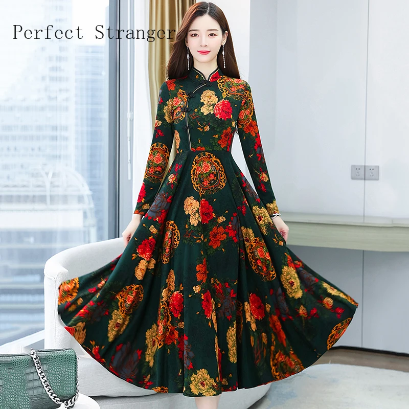 Женское осенне-зимнее платье с длинным рукавом и цветочным принтом | Женская