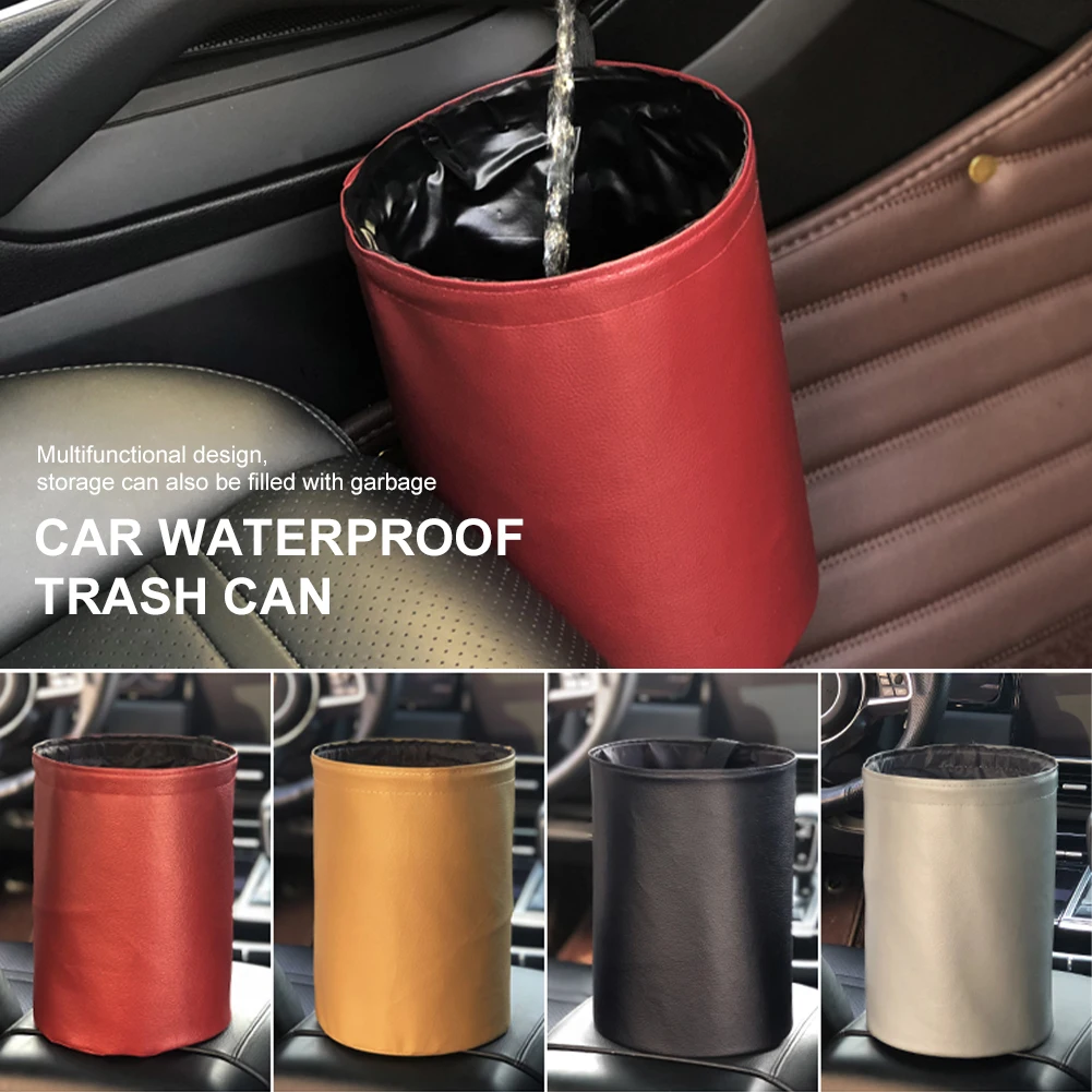 

Multifunctional Foldable Car Trash Can Waterproof Leather Leak-proof Car Trash Bucket Hanging Trash Bin Car Interior Acessories