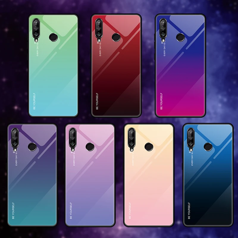 Градиентный чехол из закаленного стекла для huawei P20 P30 Nova 3i 4 5i mate 20 Y6 Prime Y7 Pro на Honor 8X