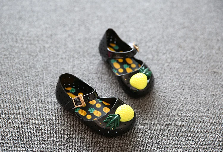 Mini Melissa/Женская обувь; Новинка года; детская обувь с дырками, украшенная фруктами; нескользящая прозрачная обувь; обувь для девочек из ПВХ на резиновой подошве