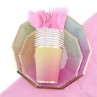 Декорирование для детского дня рождения и вечеринки, одноразовая посуда для детей, тарелки из бумаги, градиентные бронзовые принадлежности для вечеринки