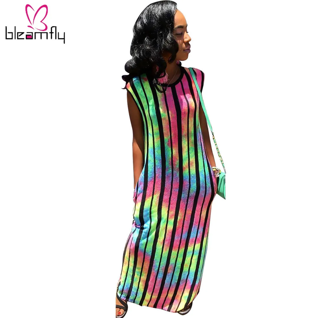 Женское летнее Полосатое облегающее длинное платье макси Сексуальные вечерние