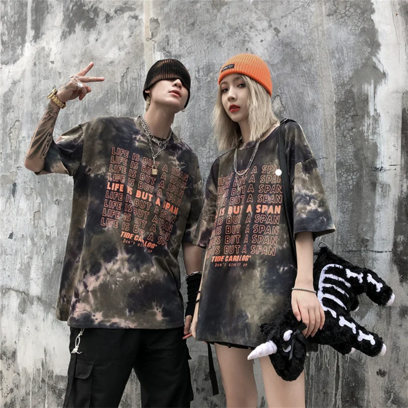 

Hybskrm Harajuku men's summer short sleeve T-shirt hip hop tie dye T-shirt street style women's casual T-shirt 2021 new top