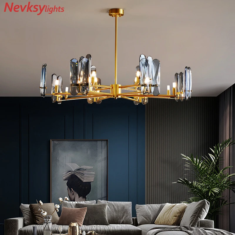 

Modern ceiling chandelier lighting living fixtures copper crystal chandelier dining room minimalist chandeliers for living room