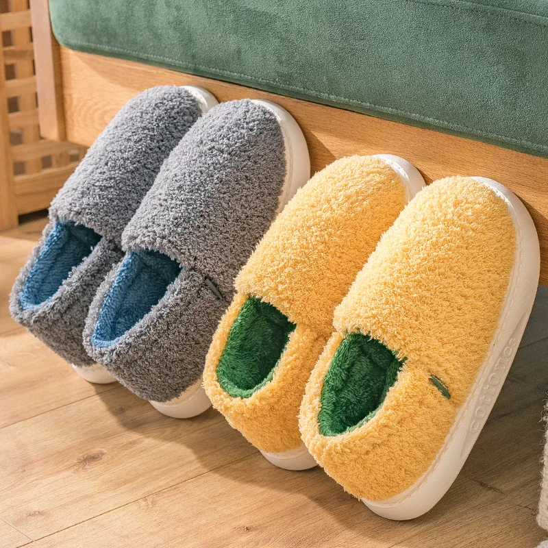 

Womens Fluffy Slippers Coral fleece Solid winter slippers for women Indoor non-slip Couple shoes Outdoor warm platform Footwea