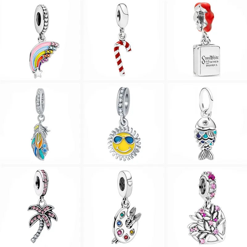 

45 Kinds Pendant Multicolor Rainbow Feather Sun Tree Dangle Charm Beads Fit Pandora Bracelet Silver Color Original Women Jewelry