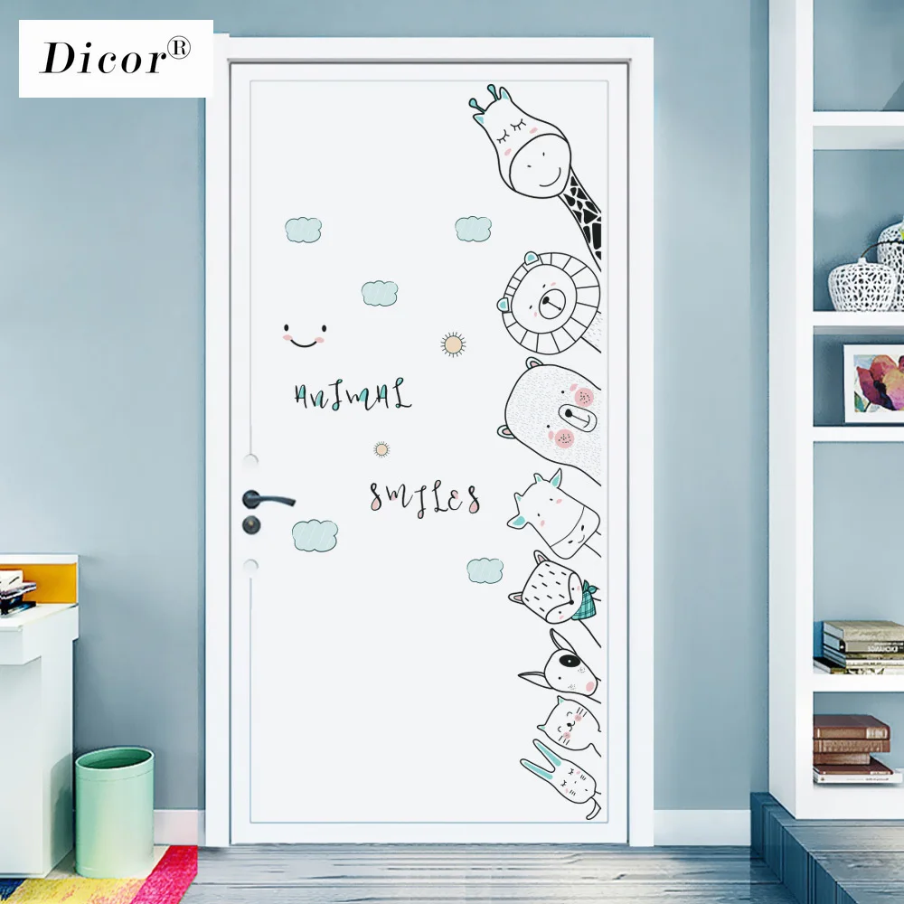 DICOR украшение для детской комнаты мультяшная Наклейка на стену s животные наклейка на дверь DIY аниме плакат самоклеящаяся Водонепроницаемая Съемная наклейка