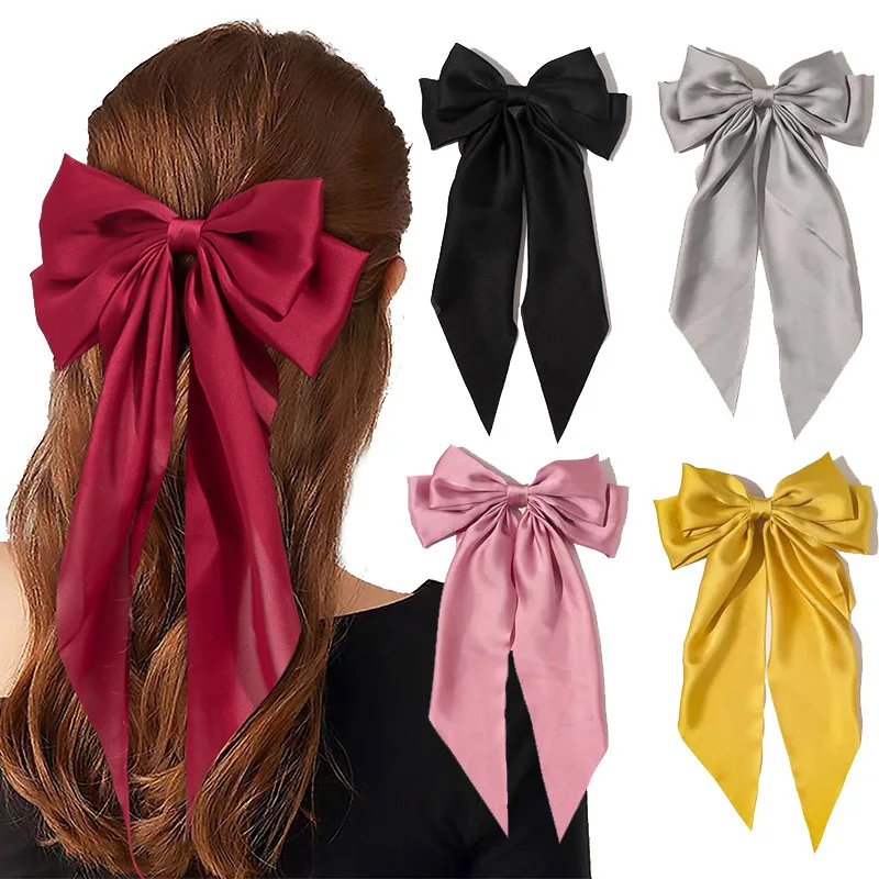 

2021 винтажная шелковая атласная лента с бантом, зажим для волос, аксессуары для волос для женщин и девушек, блестящий Пинцет для волос, головн...