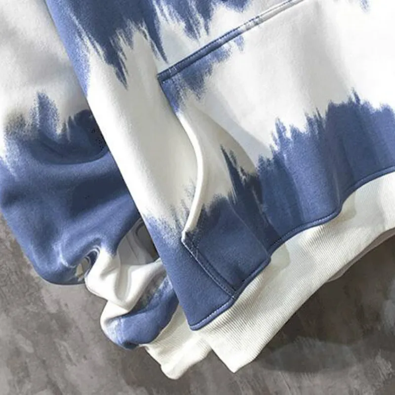 

Women Hoodies Tie Dye Plus Velvet Thicker Hooded Sweatshirts Female Front Pocket Drawstring Unisex Stylish Leisure Streetwear