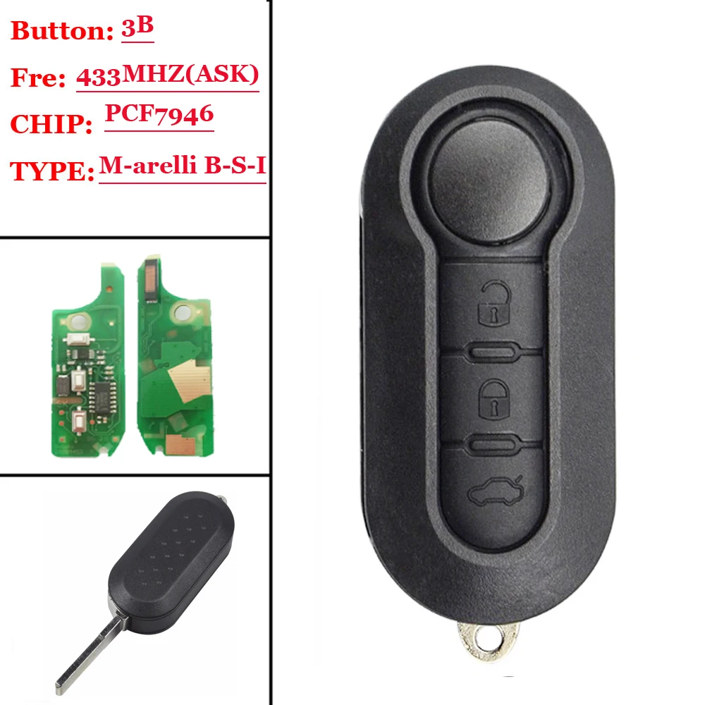 3 кнопки дистанционного ключа Fob 433 МГц ID46 для marelli B-s-i Fiat 500L MPV Ducato для Citroen Jumper для peugeot Boxer 2008