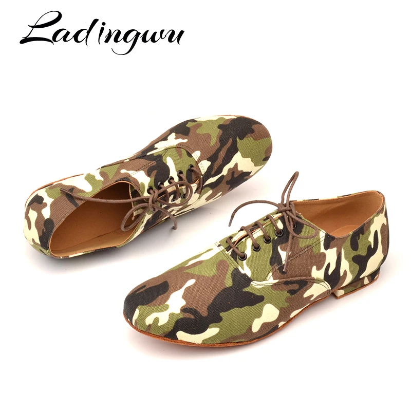 ladingwu new hot brand modern mens boys ballroom tango latin dance shoes camouflage pattern canvas man dance shoes man heel 1 free global shipping