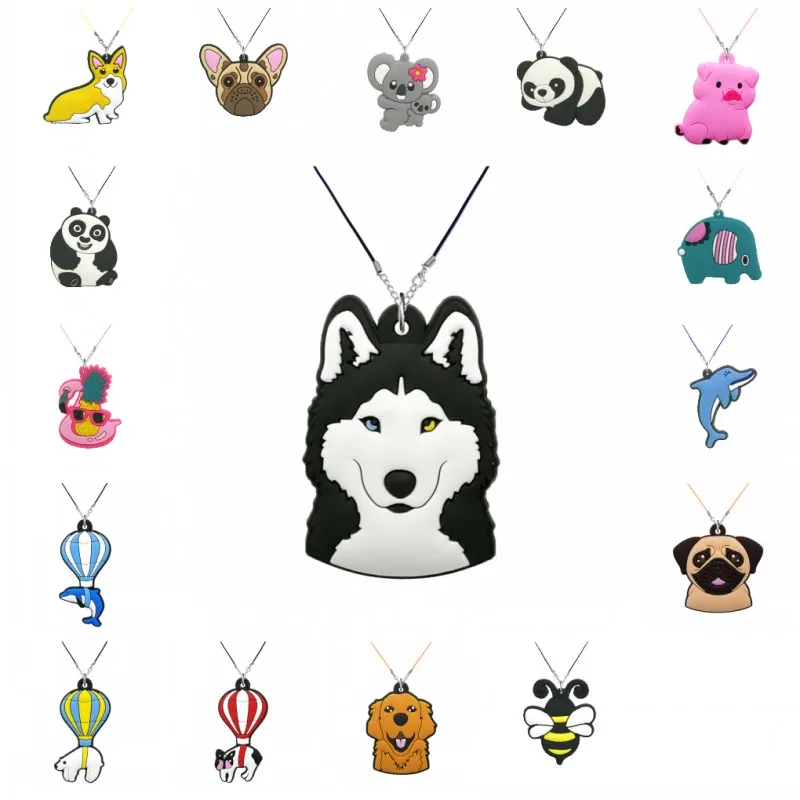 

1PCS PVC Necklace kawaii animal cartoon pattern necklaces dog Panda dolphin pig creative charms Rope chain girl boy neck pendant