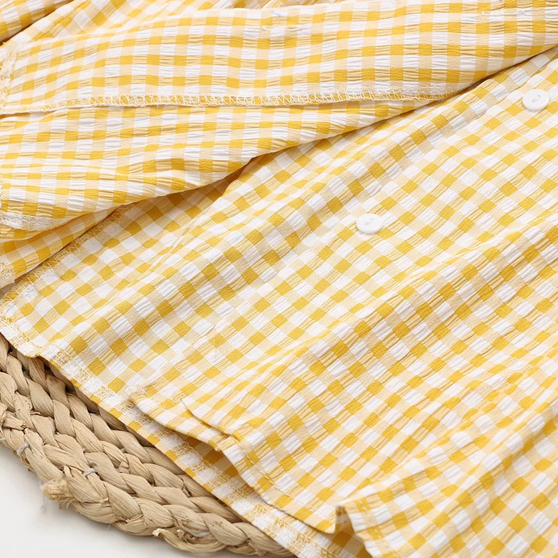 

Women Plus Size Plaid Shirts V-neck Cotton Plaid Shirt With Buttons Elastic Bands Around Waist Large Size Dress clothing springs