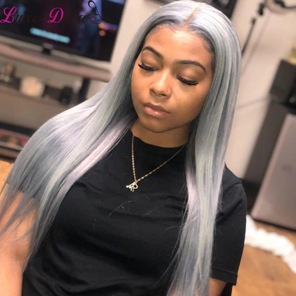 Luxediva Silver Grey Colored Bundles With Closure Remy Brazilian Straight Hair With Closure Human Hair Bundles With Lace Closure