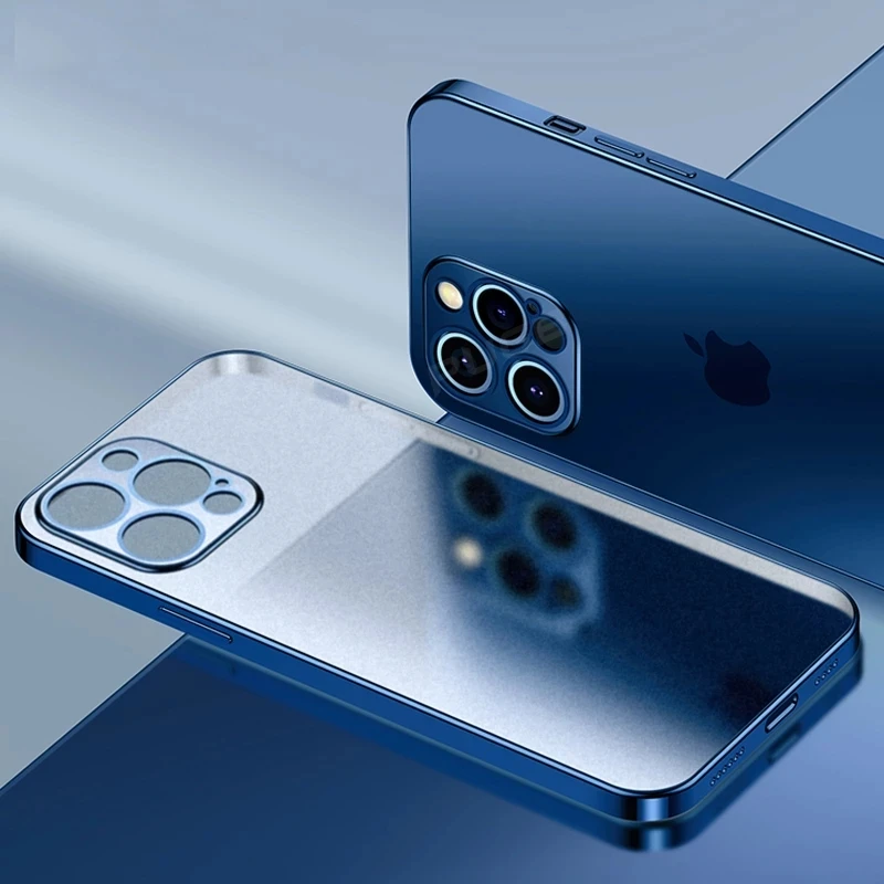 

Luxury Plating Square Frame Matte Soft Silicone Case For iPhone 11 12 13 Pro Max XR X XSMAX XS 6 7 8 Plus SE2 Transparent Cover