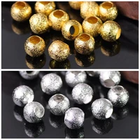 50pcs gold plated color round 8mm hollow matte metal brass loose spacer big hole beads lot for jewelry making diy crafts