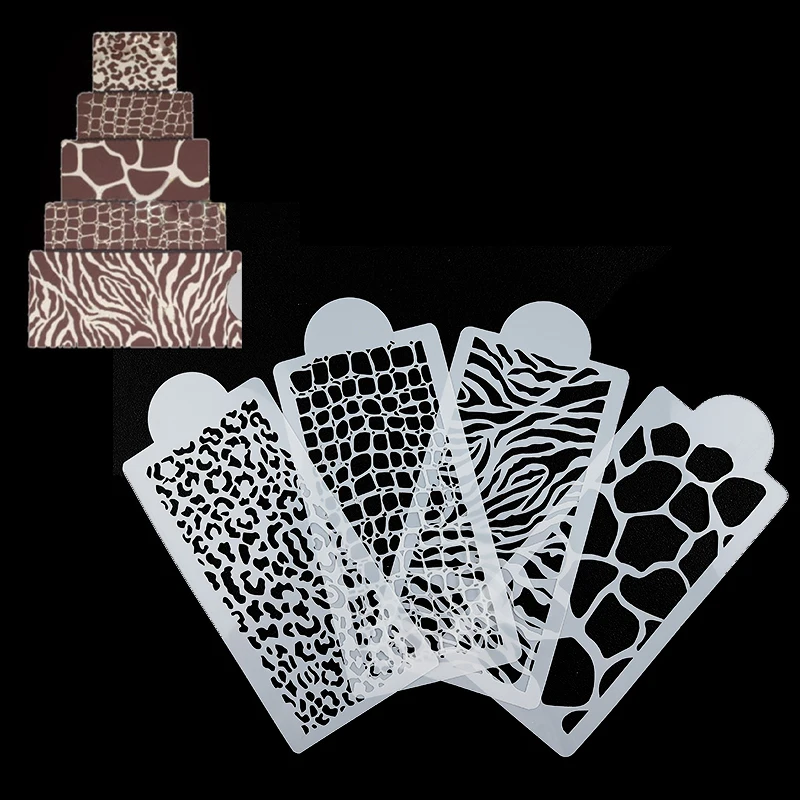 

4 шт./компл. трафарет для торта в стиле зебры с леопардовым принтом, Аэрограф, конфеты с животными, помадки, формы для украшения торта, Мусса