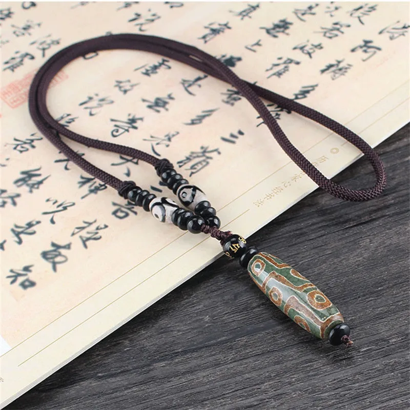 Nine Eye Tibet Dzi Pendant Drop Choker Nacklace Natural Stone Materials Fashionable Style Heaven Bead Bring Good Luck | Украшения и