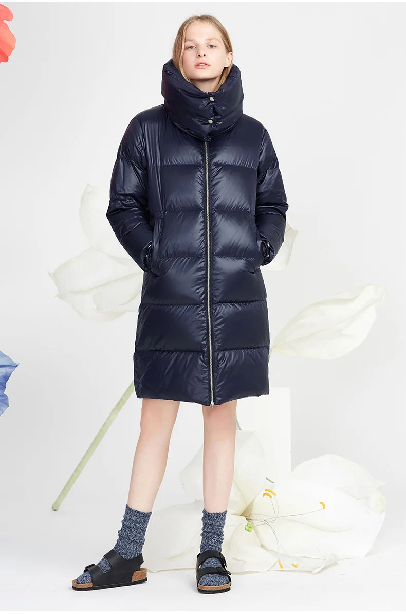 Зимняя Красная двухслойная куртка пуховик с воротником шарфом Женская длинная