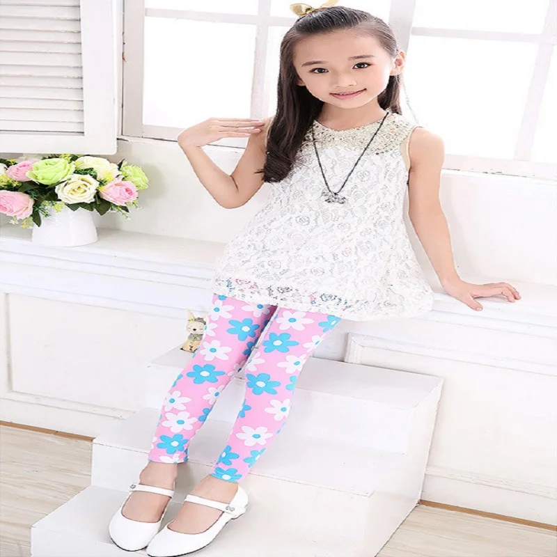 Модные штаны для девочек 3 8 лет с цветочным принтом детские на весну осень лето