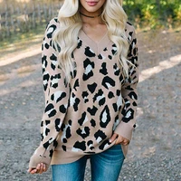 winter 2021 sweater elegant fashion large size three color leopard print v neck sweater long sleeved sweater women commuter top