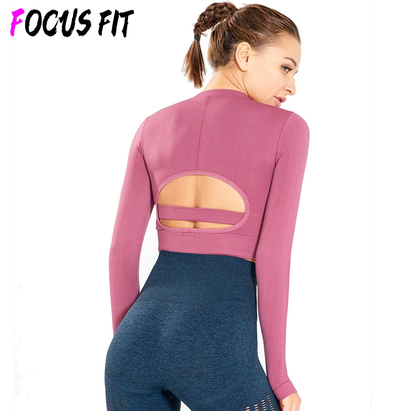 

FOCUSFIT Sports Yoga Top Long Sleeve Women Sexy Halter Training Quick-drying Long Sleeve Gym Sports Fitness Clothes