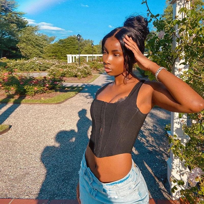 Летний корсет укороченные топы Женский бандажный Топ без рукавов с квадратным
