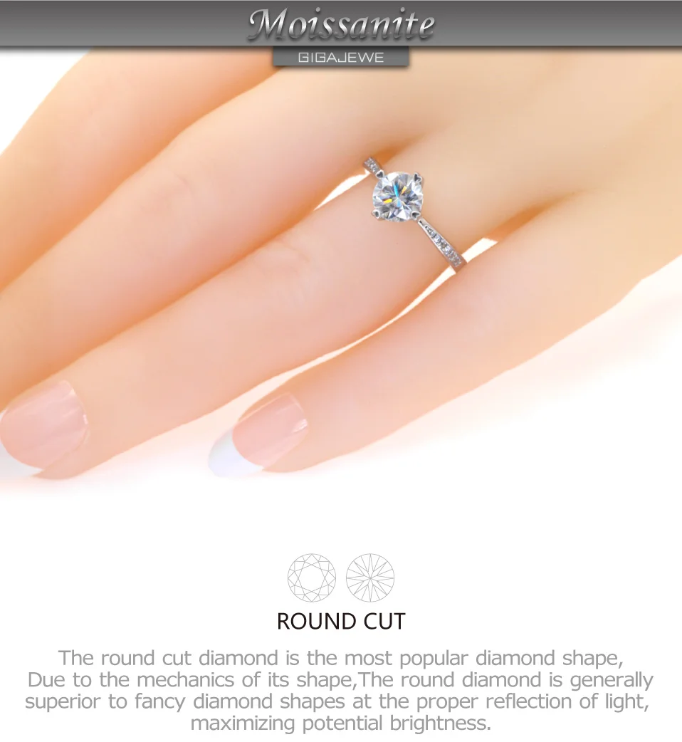 GIGAJEWE Moissanite кольцо 1.0ct VVS1 круглой огранки F цвет Лаборатория алмаз 925 серебряные ювелирные изделия символ любви женщина подружка Ухаживание подарок