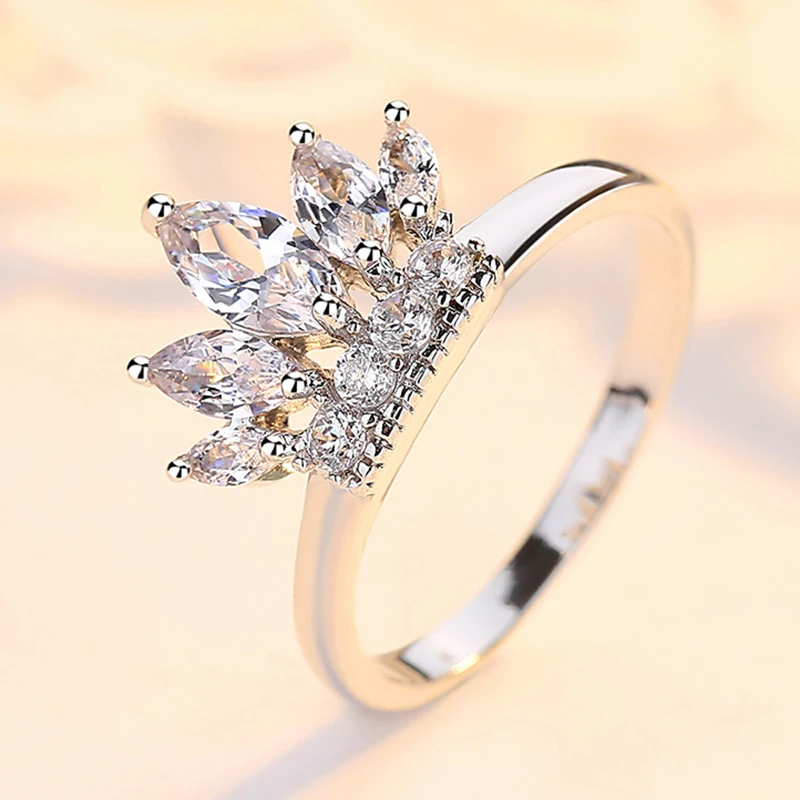 Женское кольцо с короной Beiver серебряное цирконием свадебные вечерние кольца для