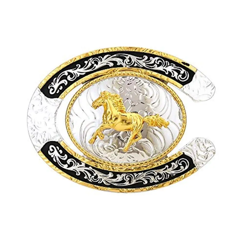 U-образная Золотая Пряжка для бегущей лошади для мужчин ковбойская Пряжка без ремня ширина сплава 4 см