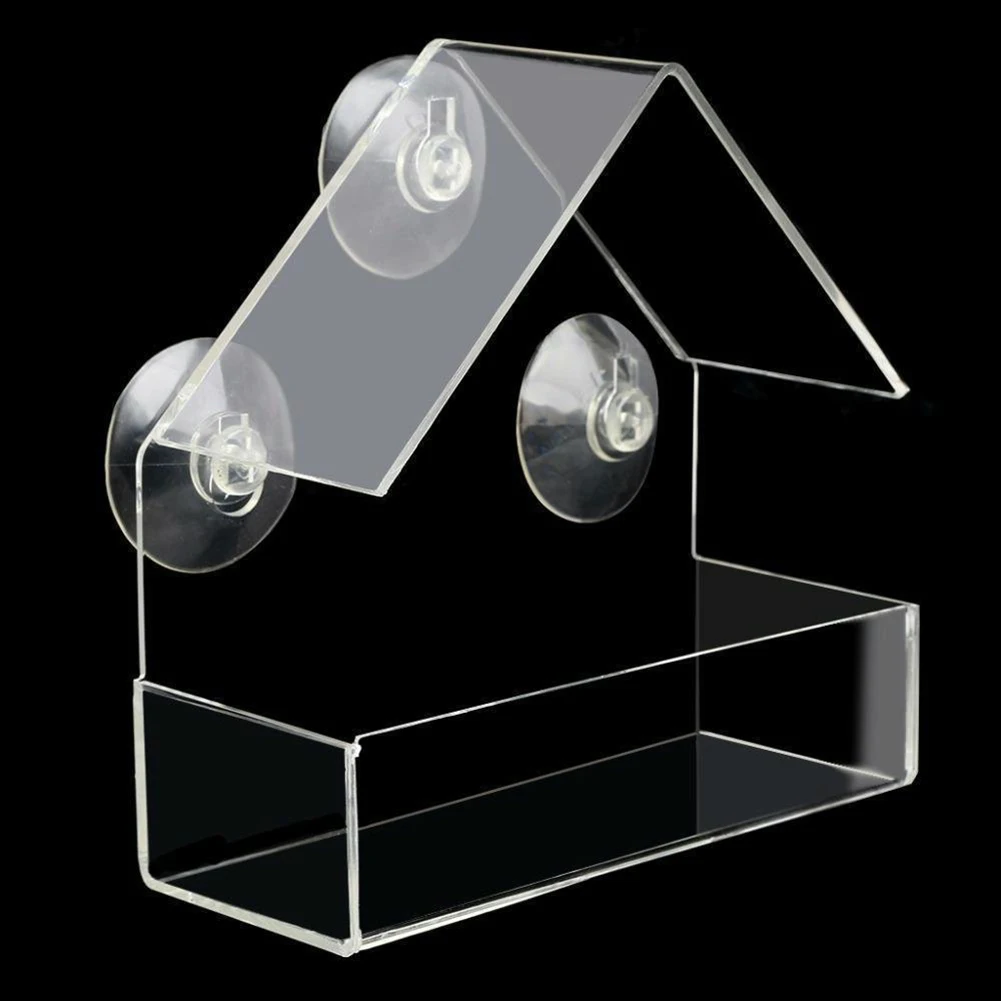 

New Hot Window Birds Feeder Weather Proof House Shape Clear Acrylic Feeder with 3 Sucker for Outdoors Songbird USJ99