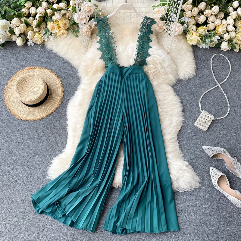 Дизайнерский комбинезон без рукавов для женщин лето 2020 новый кружевной с высокой