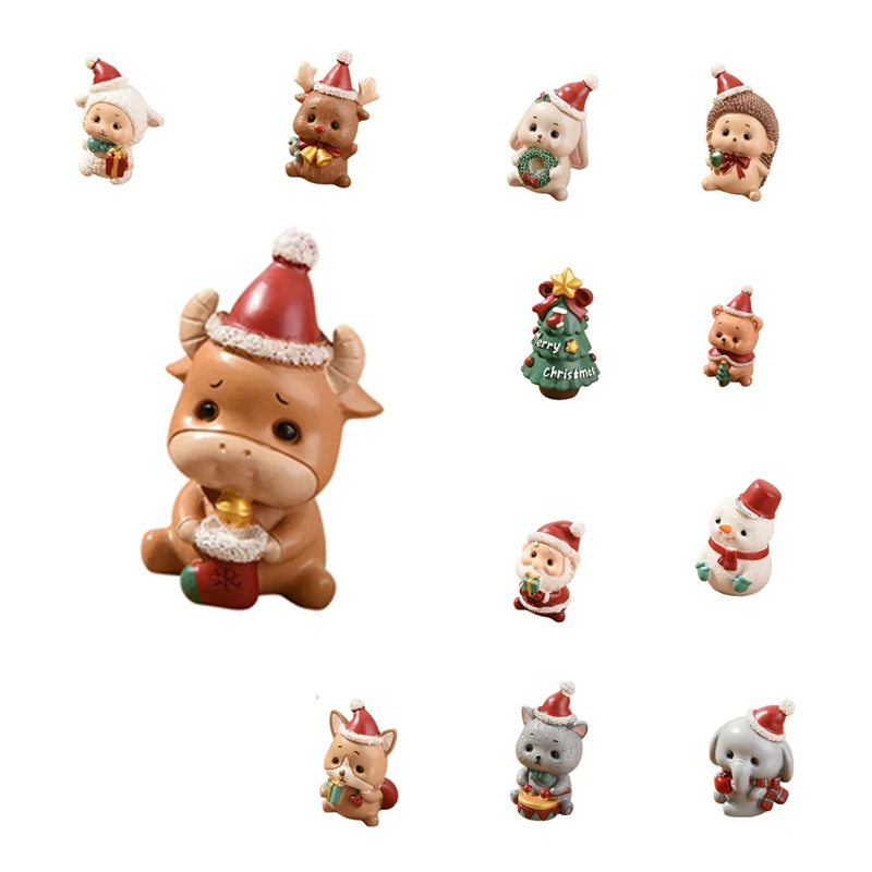 

Christmas Resin Family Small Animal Ornaments Creative Home Decoration Mini Santa Christmas Gifts Accessories Desk Decor